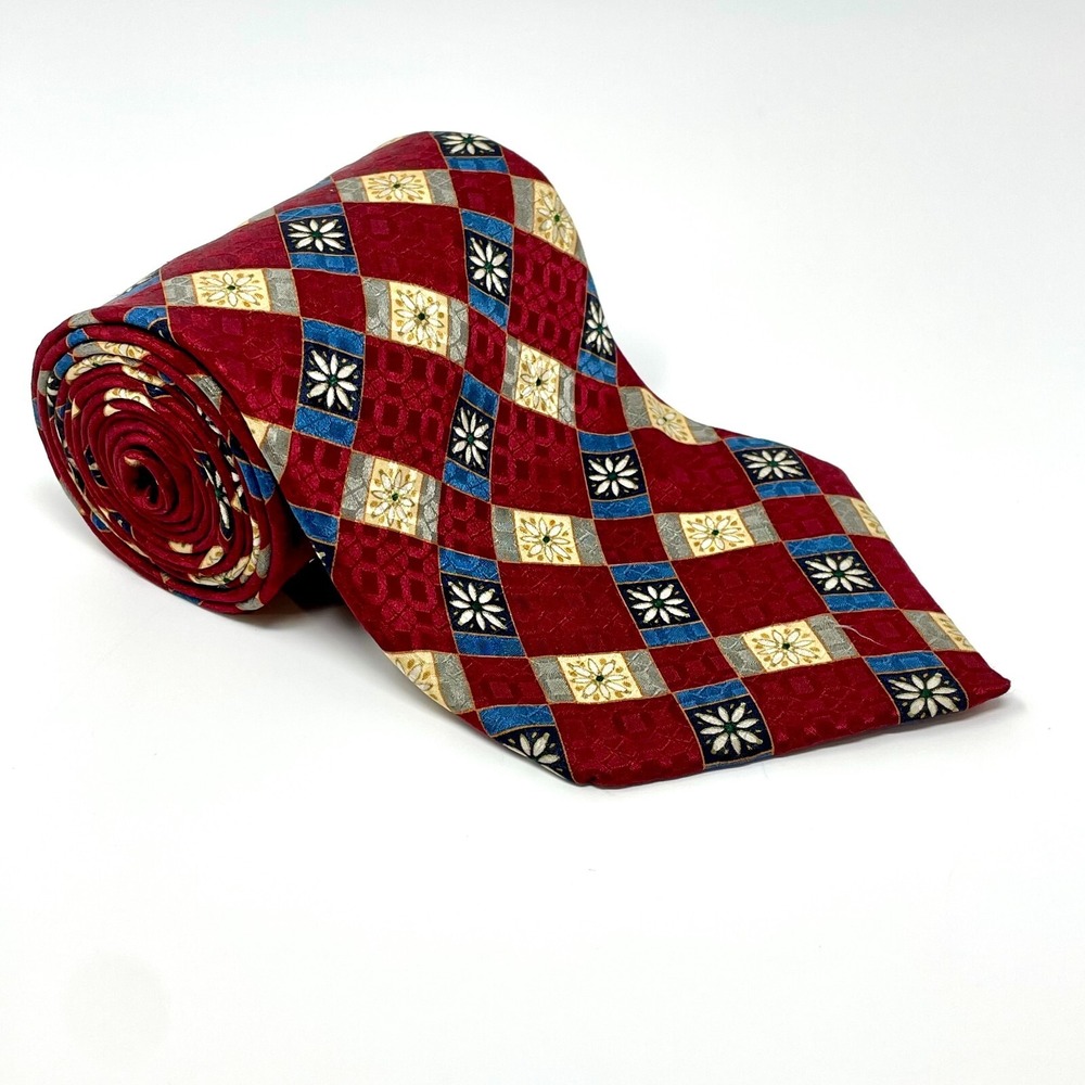 Nautica Tie Red Floral 100% Silk Men's Necktie